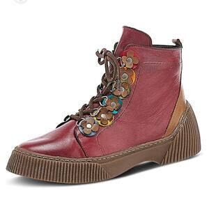 Spring Step Yeba Lace Up Ankle Boots Women's EU40/US 9 Bordeaux Red Leather Boho